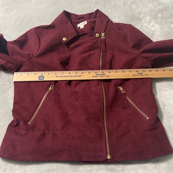 Maison Jules XL Women's Faux Suede Moto Jacket Maroon With Gold Zippers - Picture 4 of 12